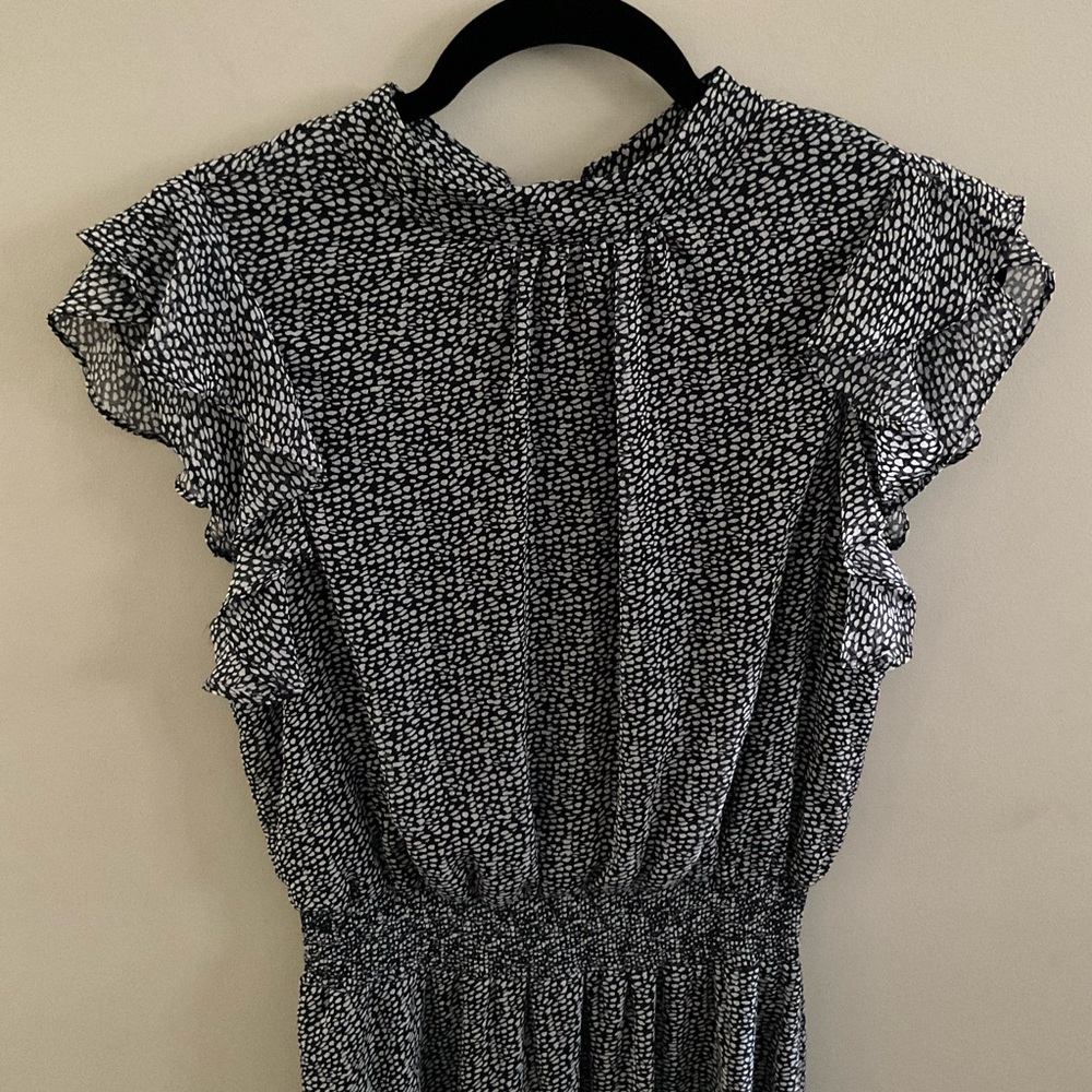 MSK Ruffle Sleeve Midi Dress in Blue and White